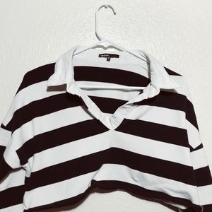 Navy Blue and White Striped CropTop with a Collar